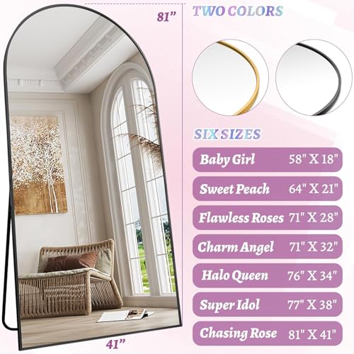 Arched Full Length Floor Mirror 76"x34" Black Freestanding I957