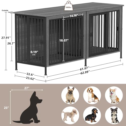 EasyCom XL Wooden Dog Crate Furniture for Medium and Large Breeds, 2 Doors A673