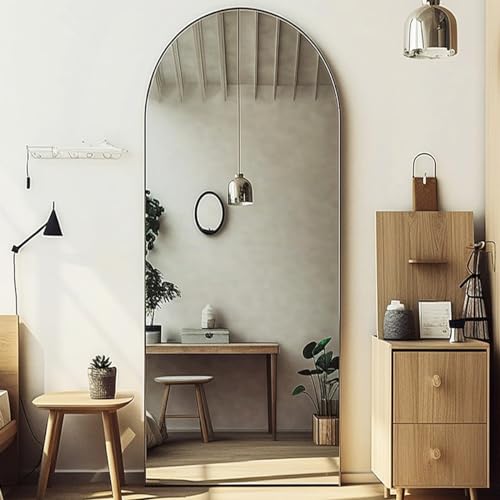 Arched Floor Mirror, 58"18" Full Length Mirror with Stand, Freestanding, Aluminum Frame - Black