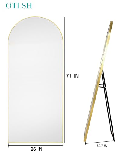 Arched Floor Mirror 58"x18" Full Length with Stand, Aluminum Frame, Black S856658