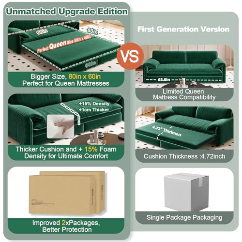 Queen Size Futon Sofa Bed with 2 Pillows, Blue V9731