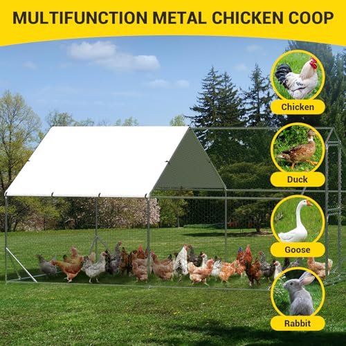 Large Metal Chicken Coop Walk-in Poultry Cage with Waterproof Cover, Double Lockable Doors X5588