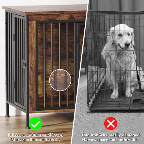 EasyCom XL Wooden Dog Crate Furniture for Medium and Large Breeds, 2 Doors A673
