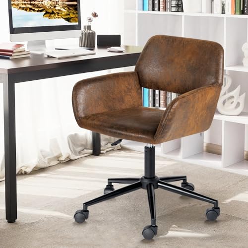 FurnitureR Fabric Upholstered Office Chair with Wheels, Adjustable Mid Back, Beige O766754