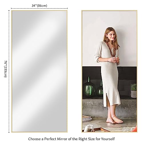 Koonmi Large Full Length Mirror with Stand, Aluminum Alloy Frame, Black G7504