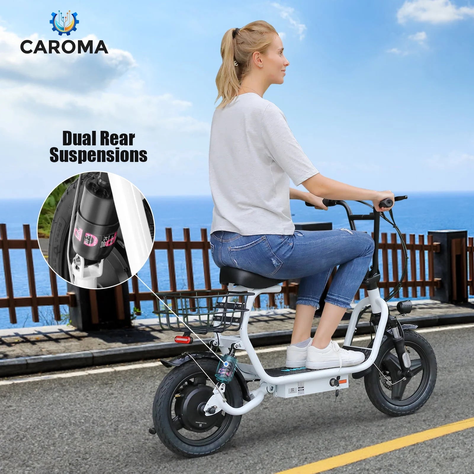 Caroma 500W Electric Scooter with Seat for Adult, 14 inch, 20 MPH F719250