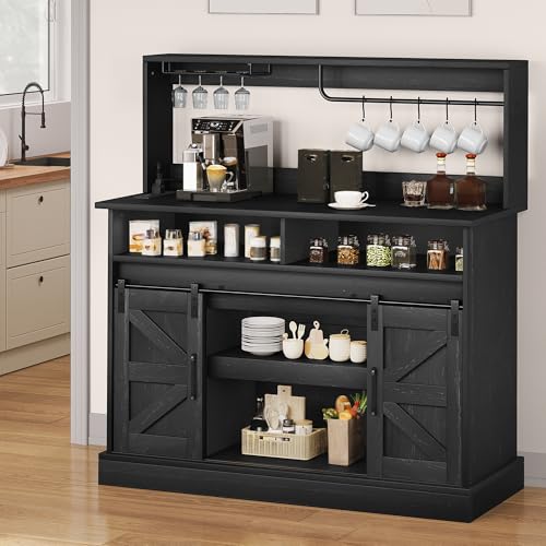 YITAHOME 47" Coffee Bar with Power Outlet & Storage, Farmhouse Sideboard Cabinet, White T961