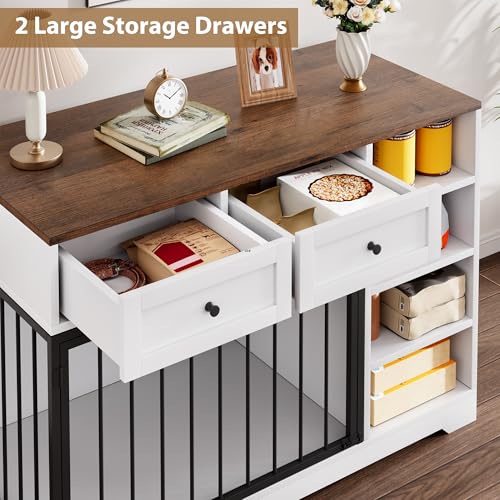 IDEALHOUSE 47" Large Dog Crate Furniture with 2 Drawers, Wooden Kennel for Medium Large Dogs, Black W8906