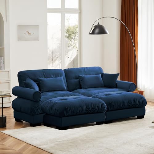130" Modular Sectional Sofa with Movable Ottoman, Velvet Upholstered, Green Y4976