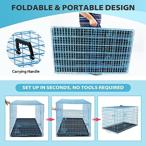 BestPet 42 Inch Folding Metal Wire Dog Crate with Double-Door and Removable Tray O49217