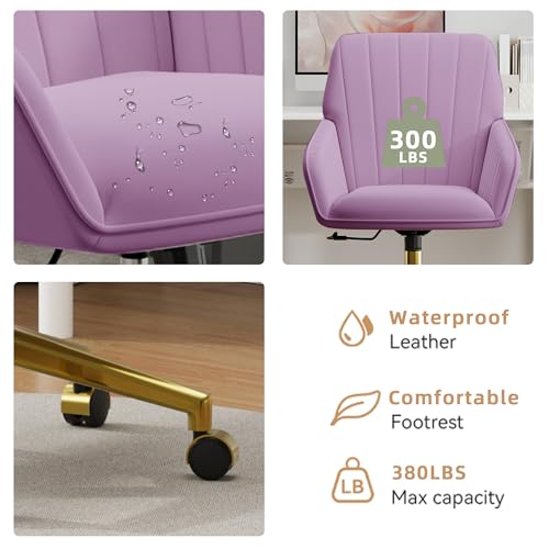 Velvet Home Office Chair with Gold Base, Swivel Desk Chair with Wheels (Cream) Z435471