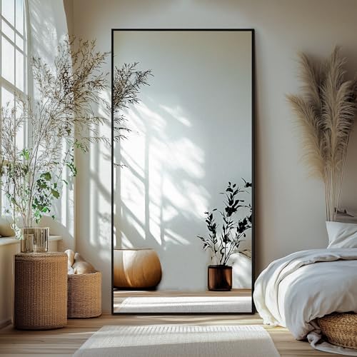 Delma Wall Full Length Mirror with Aluminium Frame, 56x15, Black Z730