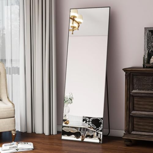 Koonmi Large Full Length Mirror with Stand, Aluminum Alloy Frame, Black G7504