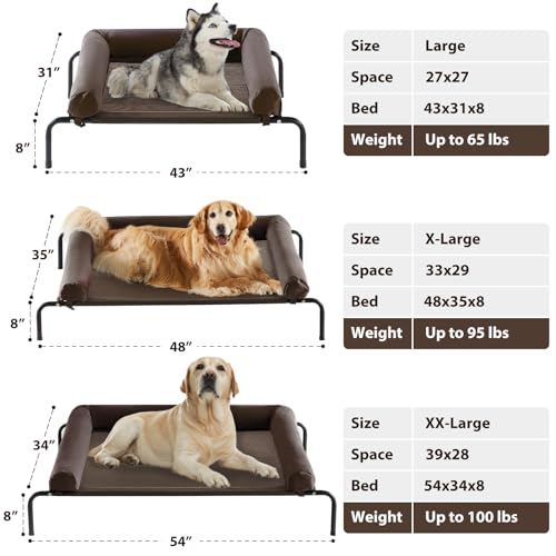Cooling Elevated Dog Bed for Large Dogs, Waterproof Raised Cot with Headrest, Grey W43220