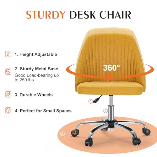 Sweetcrispy Armless Office Chair with Wheels, Adjustable Swivel Task Chair S259576