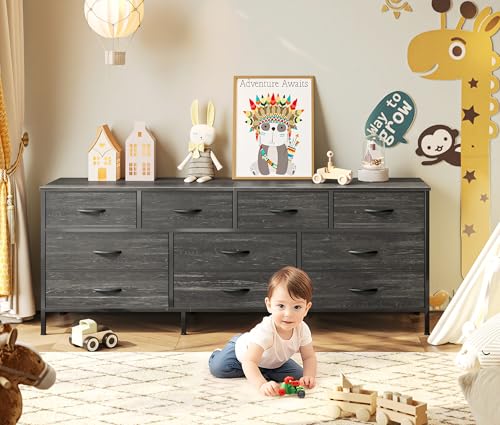 Huuger 63 Inch Dresser with 10 Fabric Drawers, Rustic Brown M836