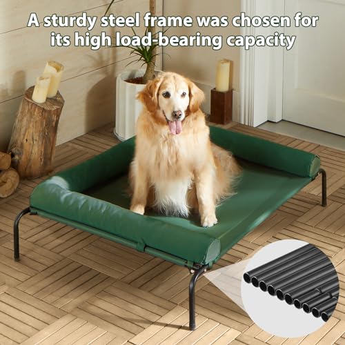 Cooling Elevated Dog Bed for Large Dogs, Waterproof Raised Cot with Headrest, Grey W43220