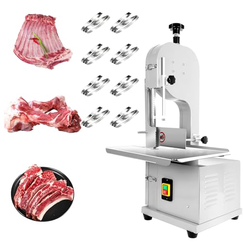 1000W Electric Bone Saw Machine, 18x14" Stainless Steel Worktable, Cuts 0.04-3.9" Thickness, Frozen Meat Cutter with 8 Blades Included, Commercial Bandsaw Machine for Rib Pork Beef