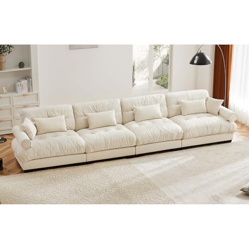 130" Modular Sectional Sofa with Movable Ottoman, Velvet Upholstered, Green Y4976