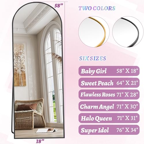 Arched Full Length Floor Mirror 76"x34" Black Freestanding I957