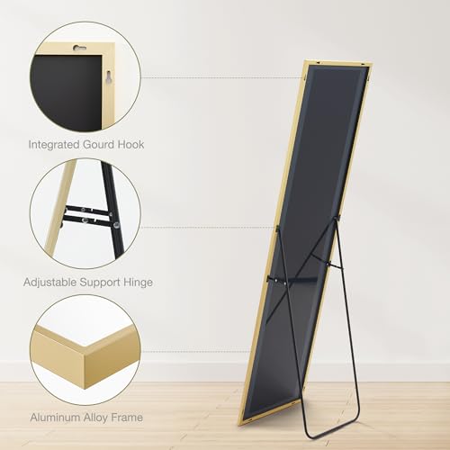 Sweetcrispy 64"x21" Arched Full Length Mirror, Standing or Leaning, Gold U4556