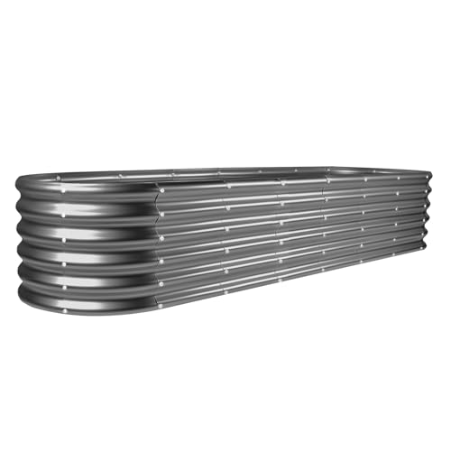 Land Guard 8ft Galvanized Raised Garden Bed Kit, Oval Metal Outdoor Planter Box, Silver D8675