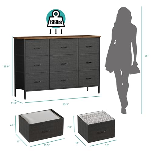 9-Drawer Fabric Dresser for Bedroom, TV Stand Storage Cabinet U5871