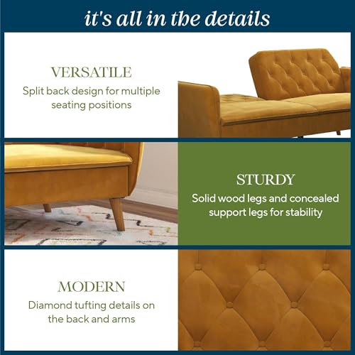 Novogratz Tallulah Memory Foam Futon Convertible Couch, Camel Faux Leather F5939