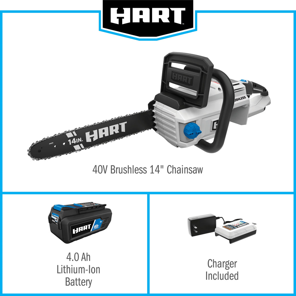HART 40-Volt 14-inch Brushless Chainsaw Kit with 4.0Ah Battery S7085