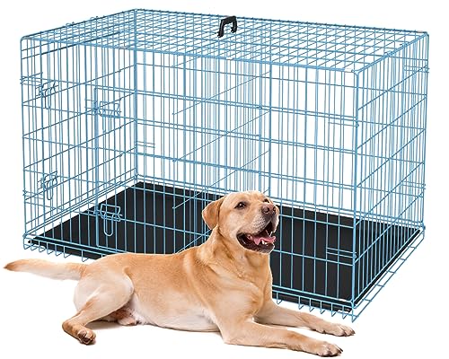 BestPet 42 Inch Folding Metal Wire Dog Crate with Double-Door and Removable Tray O49217