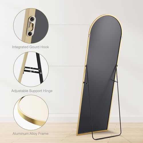 Sweetcrispy 64"x21" Arched Full Length Mirror, Standing or Leaning, Gold U4556
