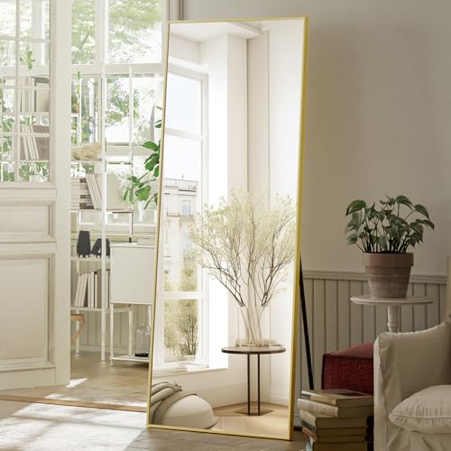 Koonmi Large Full Length Mirror with Stand, Aluminum Alloy Frame, Black G7504