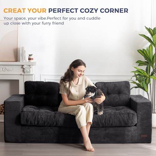 MAXYOYO 3 Seater Boneless Floor Sofa with Tufted Cushion, Beige A96326