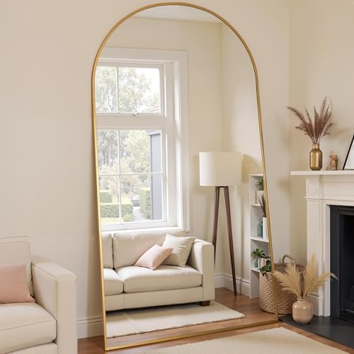 78" Oversized Arched Floor Mirror with Stand, Aluminum Frame, Black N18643