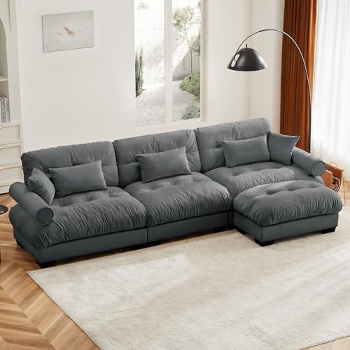 130" Modular Sectional Sofa with Movable Ottoman, Velvet Upholstered, Green Y4976