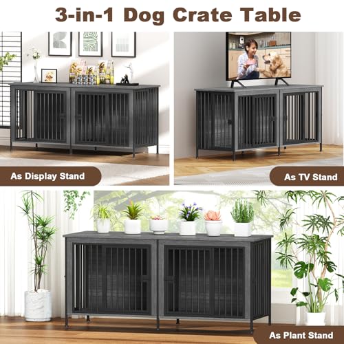 EasyCom XL Wooden Dog Crate Furniture for Medium and Large Breeds, 2 Doors A673
