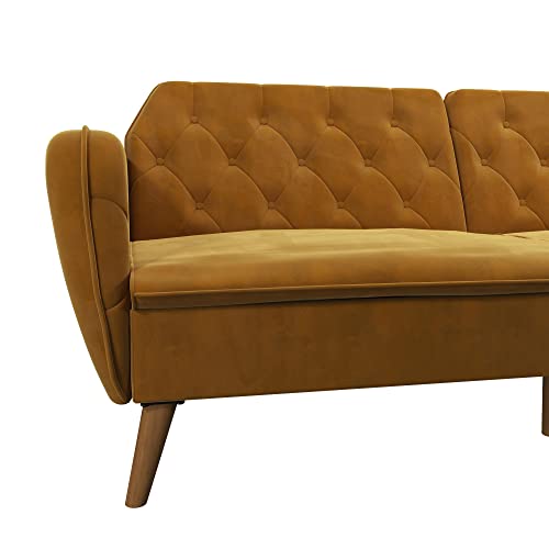 Novogratz Tallulah Memory Foam Futon Convertible Couch, Camel Faux Leather F5939