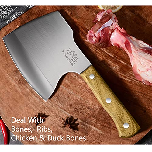 BLADESMITH Meat Cleaver Bone Chopper Knife, 6.3'' Stainless Steel Blade with Pear Wood Handle Q434