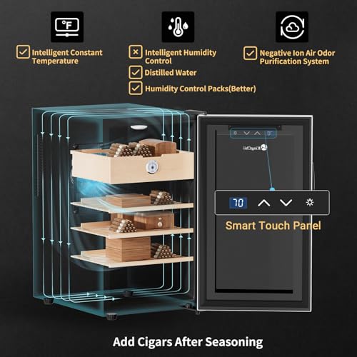 KingChii 16L Electric Cigar Humidor Cabinet with Temperature Control and Spanish Cedar Shelves H300
