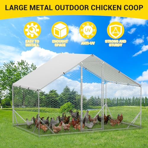 Large Metal Chicken Coop Walk-in Poultry Cage with Waterproof Cover, Double Lockable Doors X5588