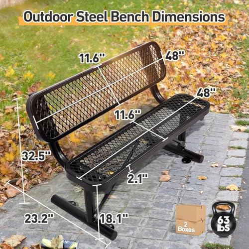 Heavy Duty Outdoor Metal Park Bench with Backrest for Garden Patio Yard K713