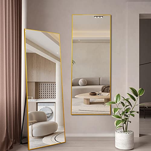 WIIS' IDEA Full Length Mirror with Stand, 59"x16" Floor Mirror, Black O584483