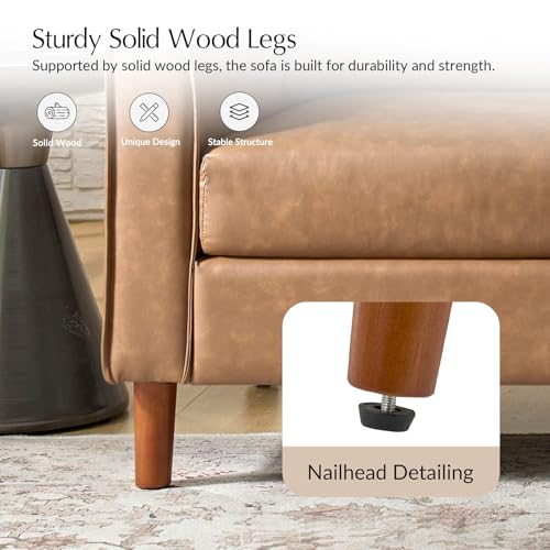 HULALA HOME 78" Faux Leather Sofa with Solid Wood Legs, Brown W53231