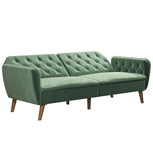 Novogratz Tallulah Memory Foam Futon Convertible Couch, Camel Faux Leather F5939
