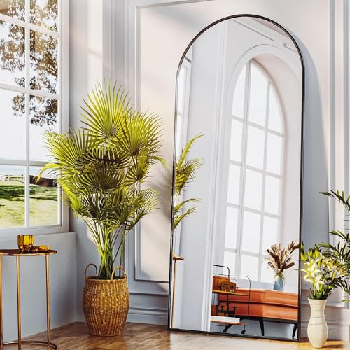 Arched Full Length Floor Mirror 76"x34" Black Freestanding I957