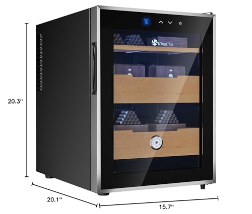 KingChii 16L Electric Cigar Humidor Cabinet with Temperature Control and Spanish Cedar Shelves H300
