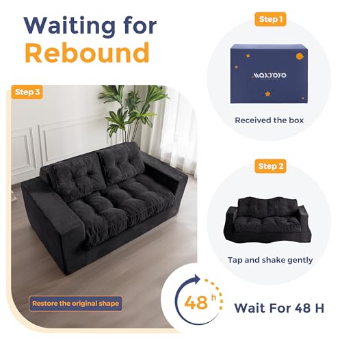 MAXYOYO 3 Seater Boneless Floor Sofa with Tufted Cushion, Beige A96326