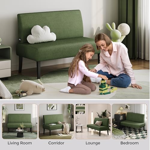 Yaheetech Small Mini Sofa Couch Armless Loveseat Futon Corduroy Beige M329389