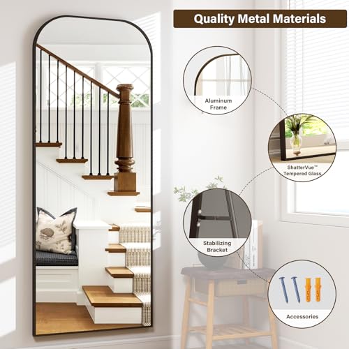Full Length Mirror 56x21 Inch Arched Floor Standing Wall Mountable Black J48657