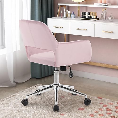 FurnitureR Fabric Upholstered Office Chair with Wheels, Adjustable Mid Back, Beige O766754